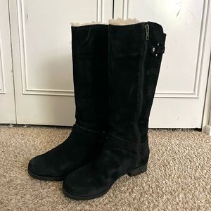 UGG Black Heeled Boots with Cream Lining